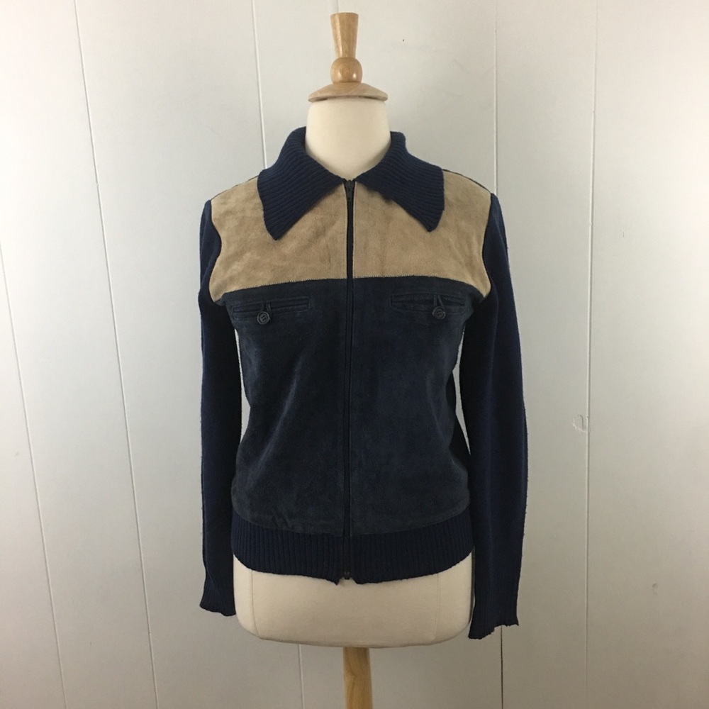 Vintage Unisex Knit Leather Shacket XL Men’s Women’s Zip Up Sweater Jacket - Picture 10 of 10